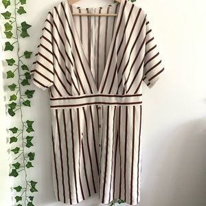 Deep V Neck Cut Striped Dress
